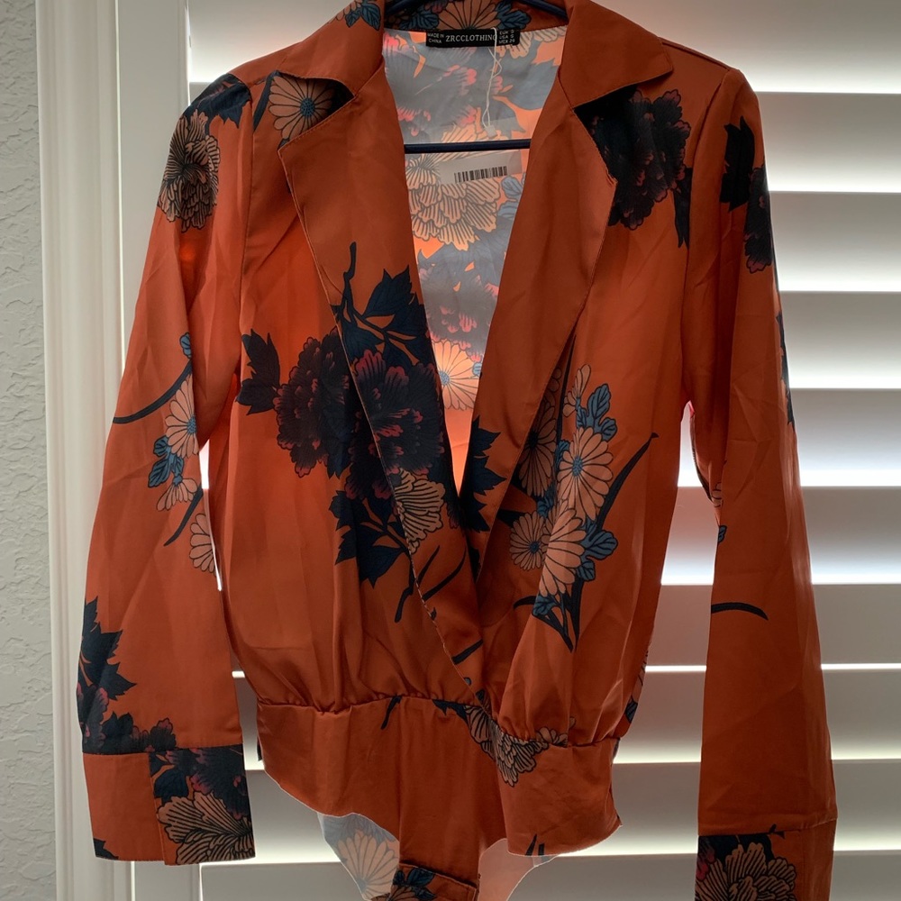 Silk, rust, floral bodysuit NWT